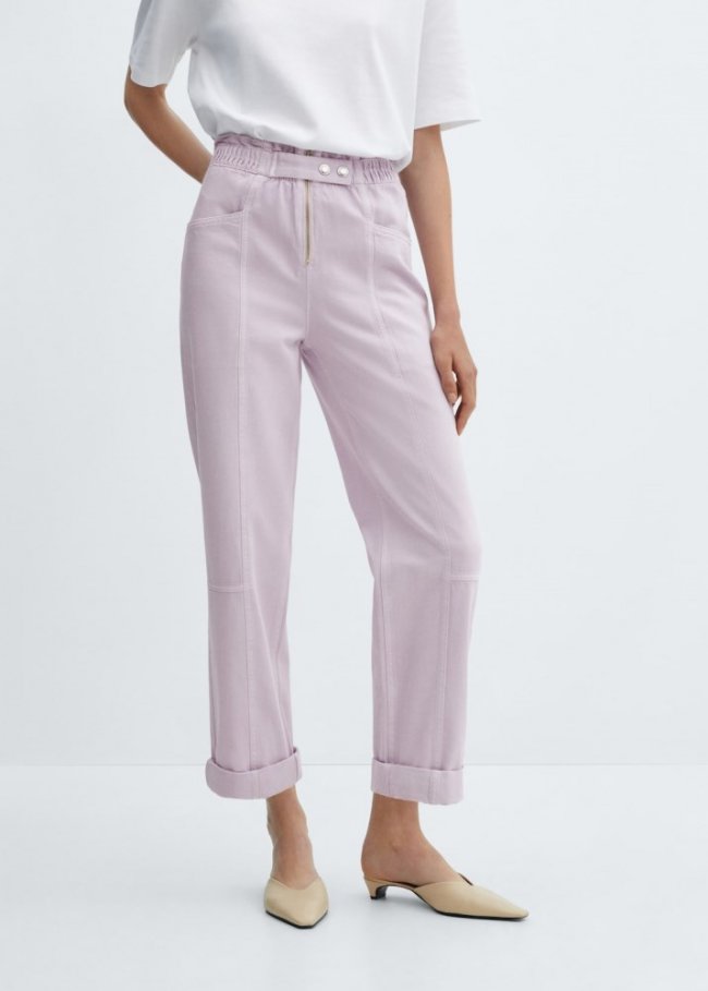 Mango Jeans slouchy cintura goma - Morado claro/pastel