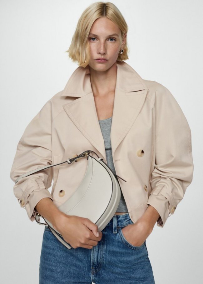 Mango Trench crop doble botonadura - Beige