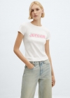 Mango Camiseta algodón mensaje - Blanco