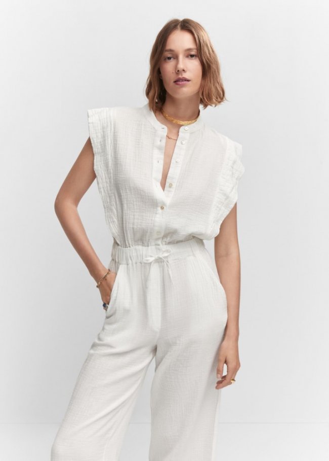 Mango Mono textura botones - Blanco