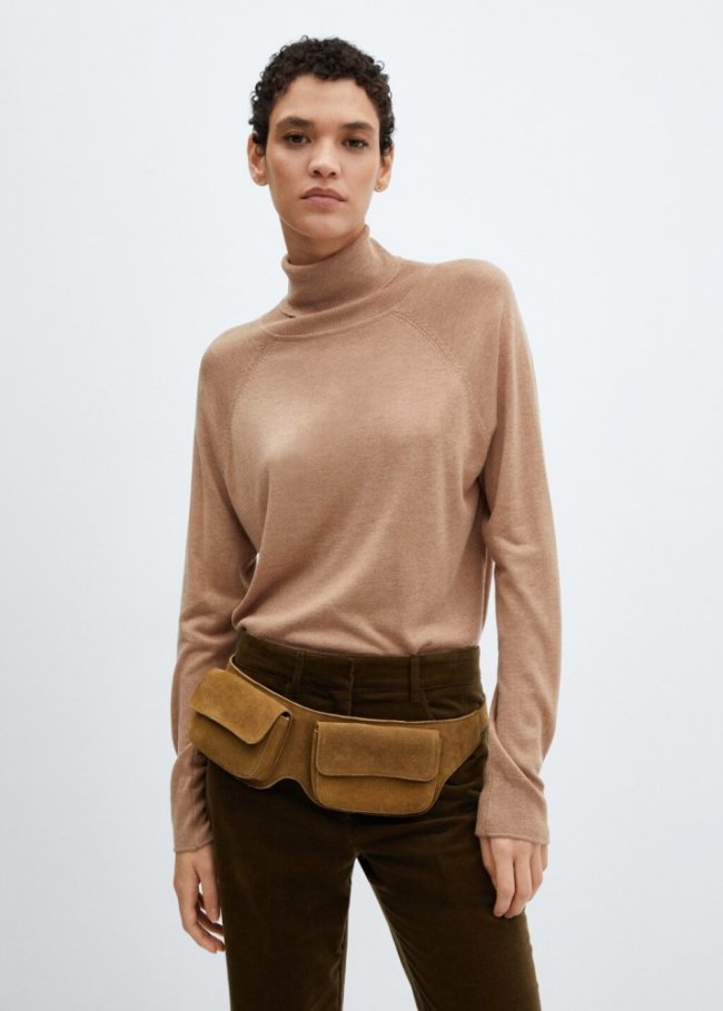 Mango Jersey punto fino cuello vuelto - Marrón medio