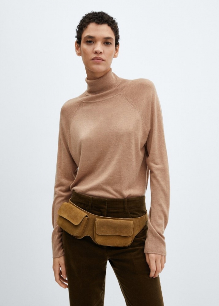 Mango Jersey punto fino cuello vuelto - Marrón medio