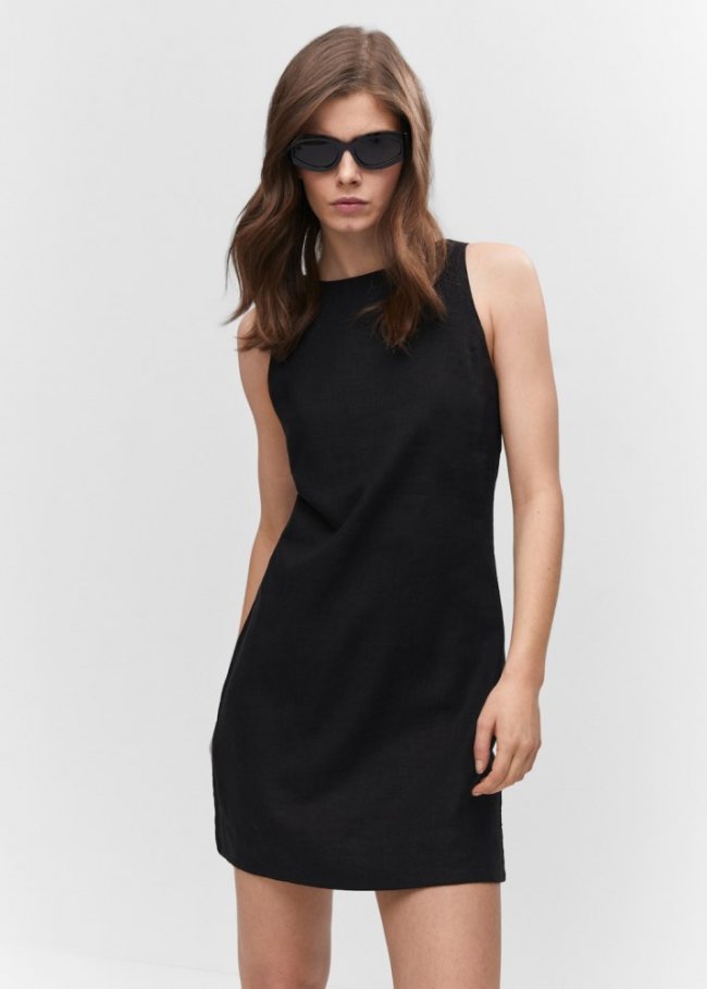 Mango Vestido lino abertura espalda - Negro