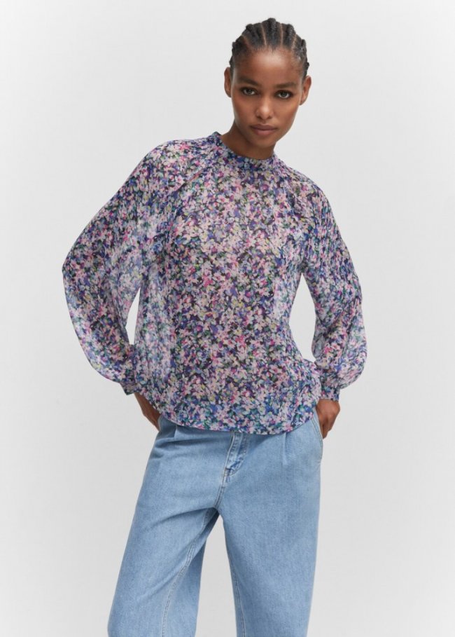 Mango Blusa manga abullonada estampada - Azul