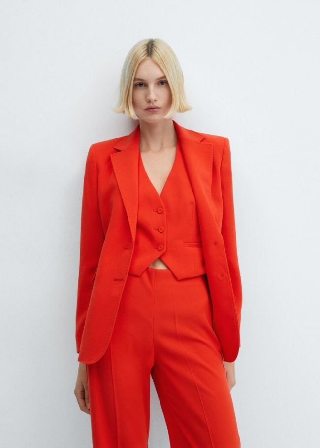 Mango Pantalón traje wideleg - Rojo coral