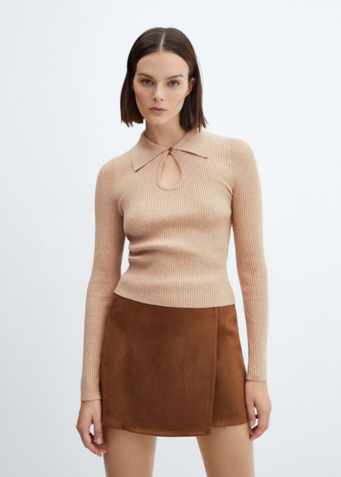 Mango Jersey cuello polo abertura - Marrón medio