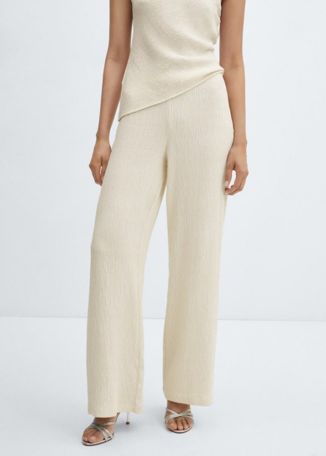 Mango Pantalón textura wideleg - Blanco roto