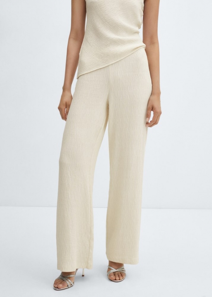 Mango Pantalón textura wideleg - Blanco roto