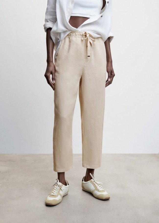 Mango Pantalón 100% lino - Gris claro/pastel