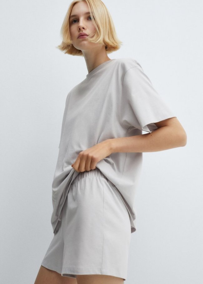 Mango Pijama corto dos piezas algodón - Gris claro vigoré