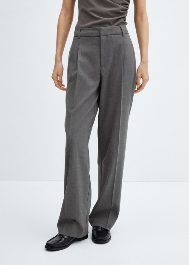 Mango Pantalón jaspeado recto - Gris