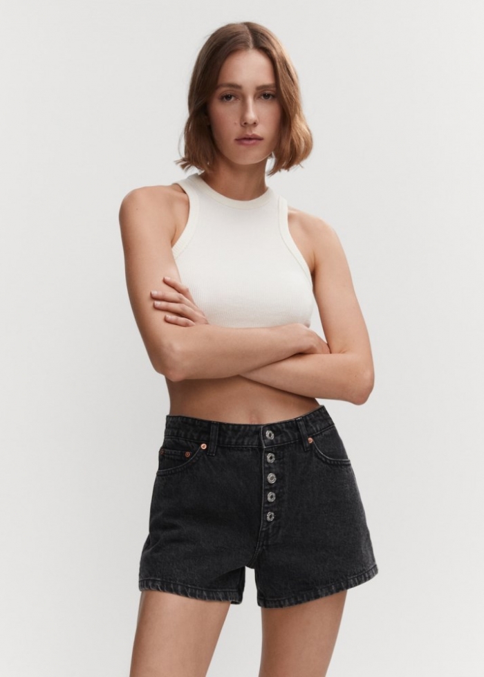 Mango Shorts vaqueros botones - Gris oscuro