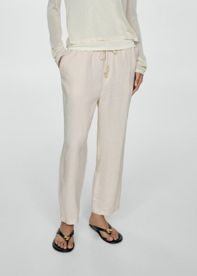 Mango Pantalón jogger lino - Crudo