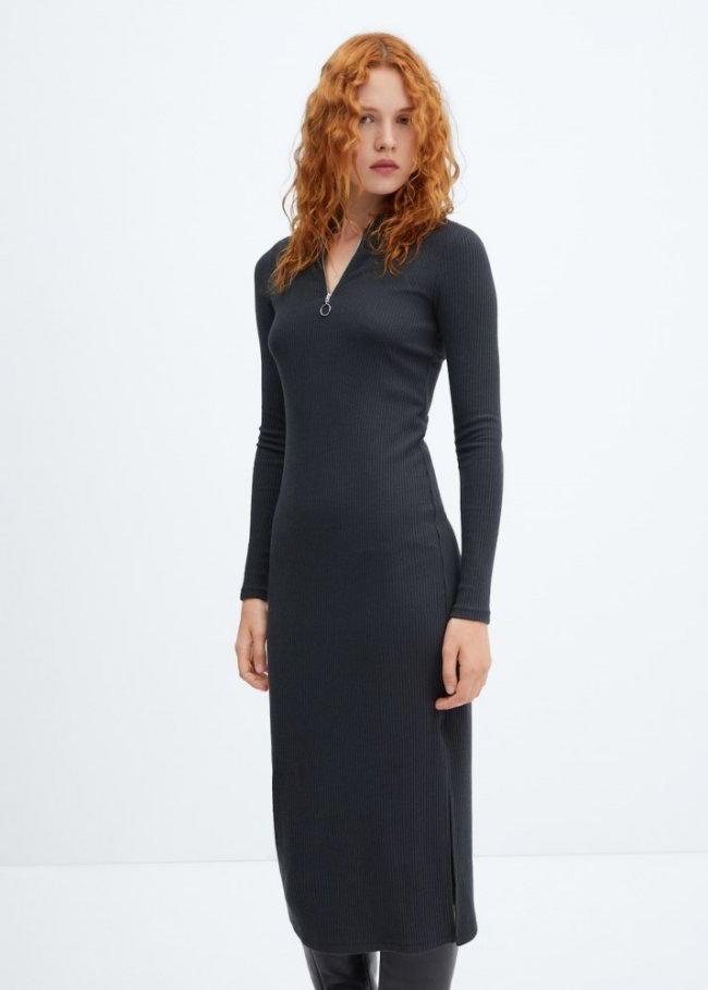 Mango Vestido cremallera escote - Gris antracita