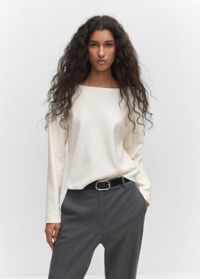 Mango Jersey punto cuello barco - Crudo