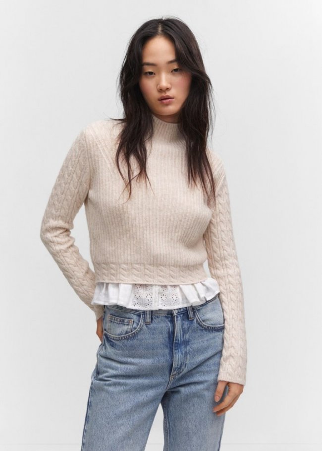 Mango Jersey trenzado cuello perkins - Rosa pastel