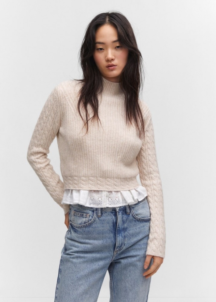 Mango Jersey trenzado cuello perkins - Rosa pastel