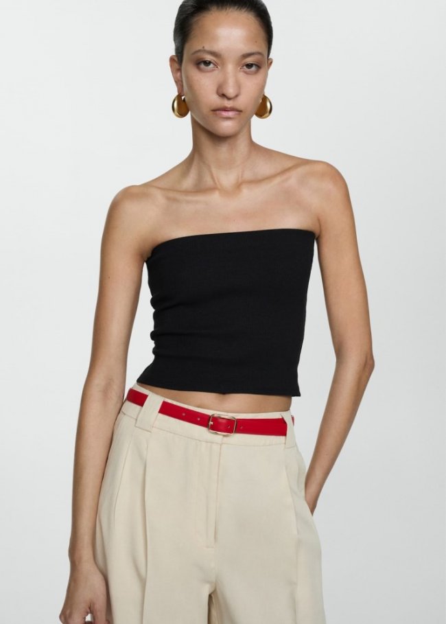 Mango Top bandeau algodón - Negro