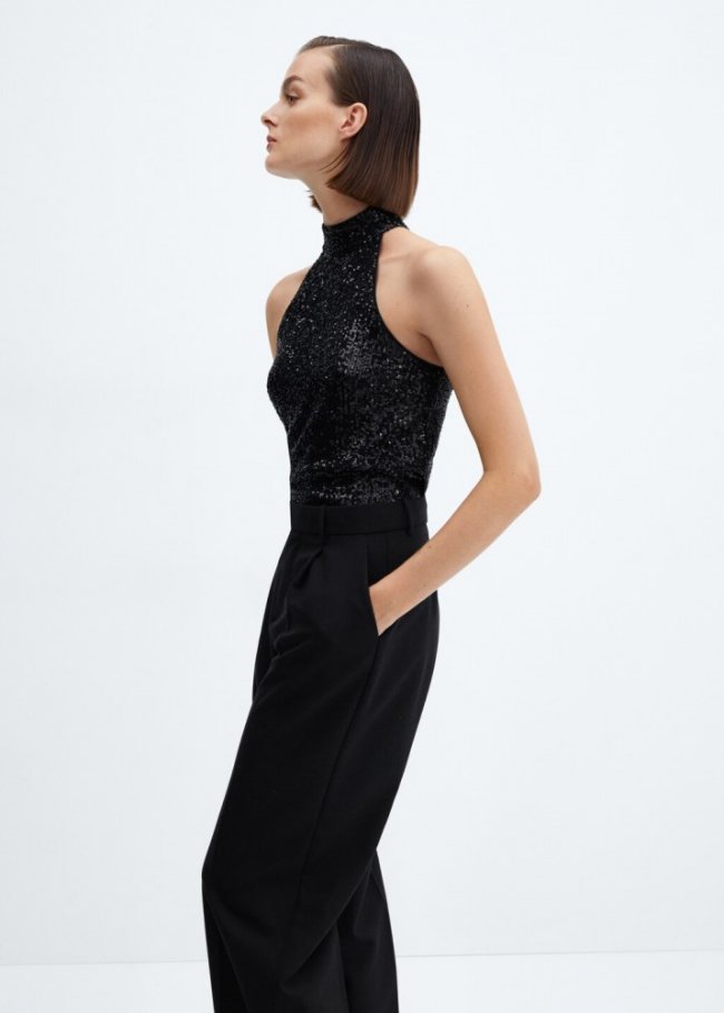 Mango Top halter lentejuelas - Negro