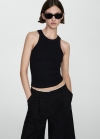 Mango Top canalé algodón - Negro