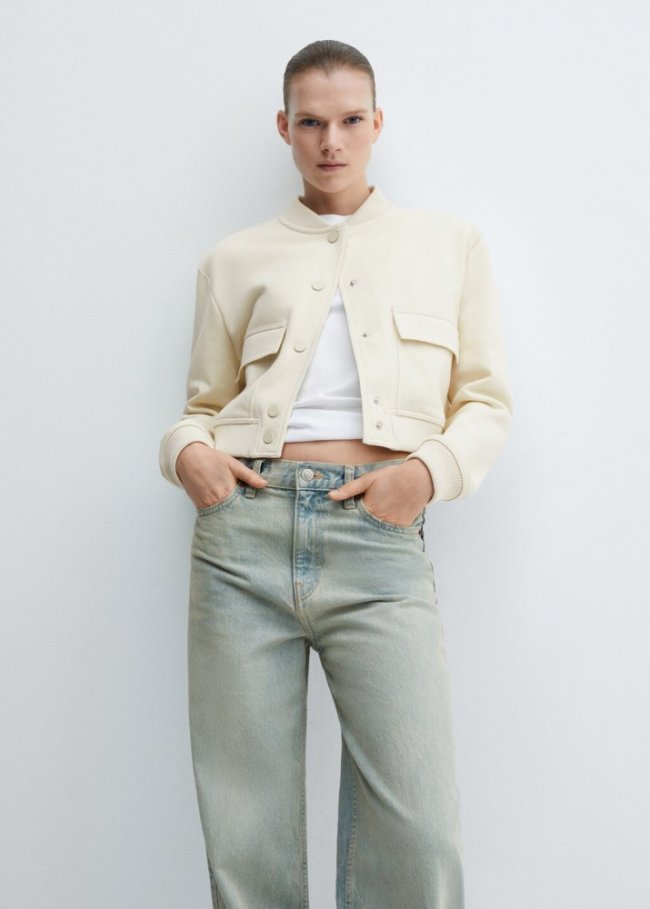 Mango Chaqueta bomber algodón - Crudo