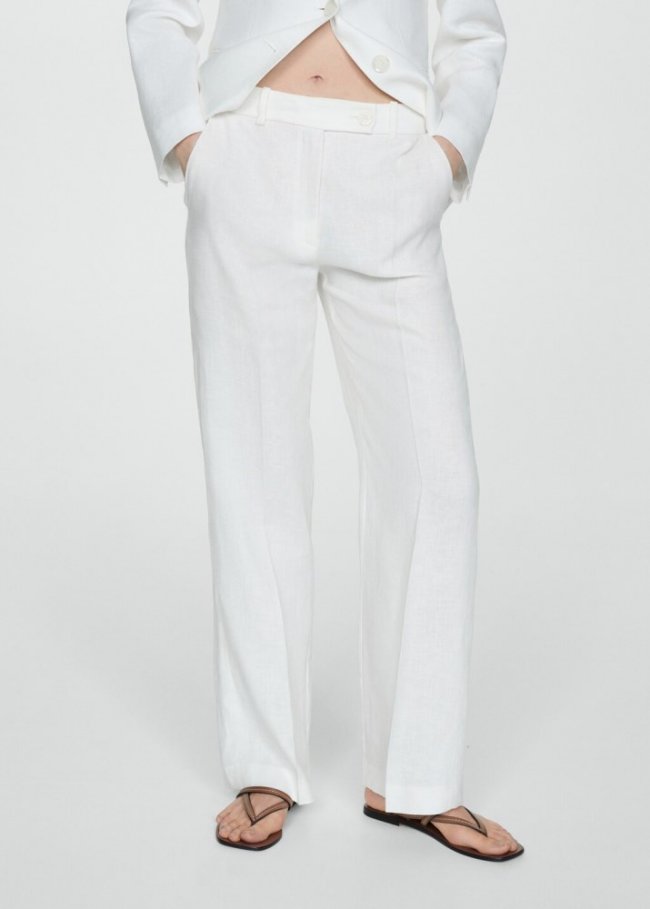 Mango Pantalón traje 100% lino - Blanco