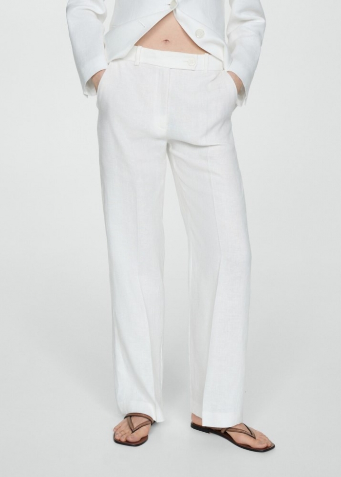 Mango Pantalón traje 100% lino - Blanco