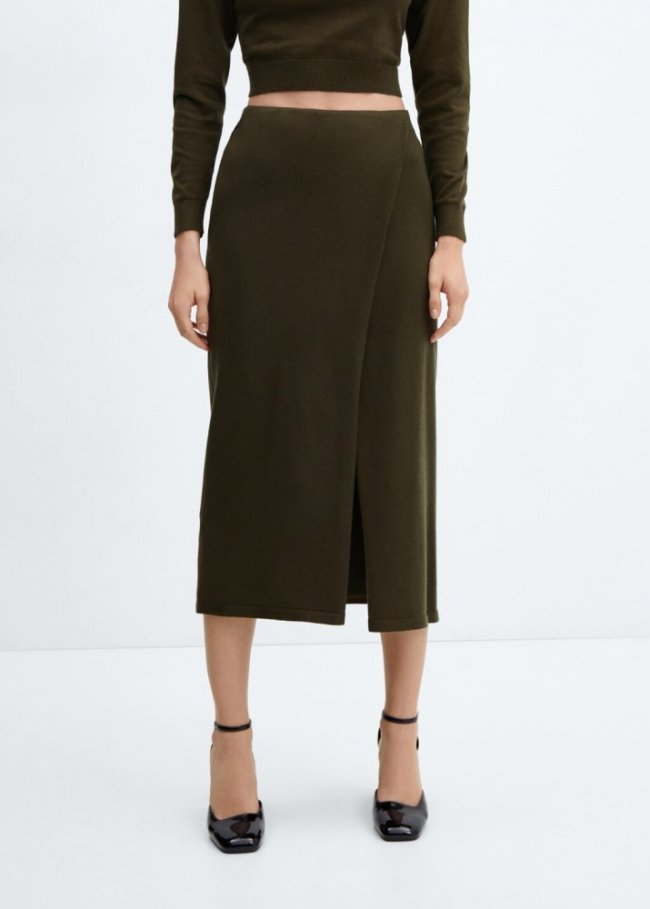Mango Falda cruzada punto - Khaki