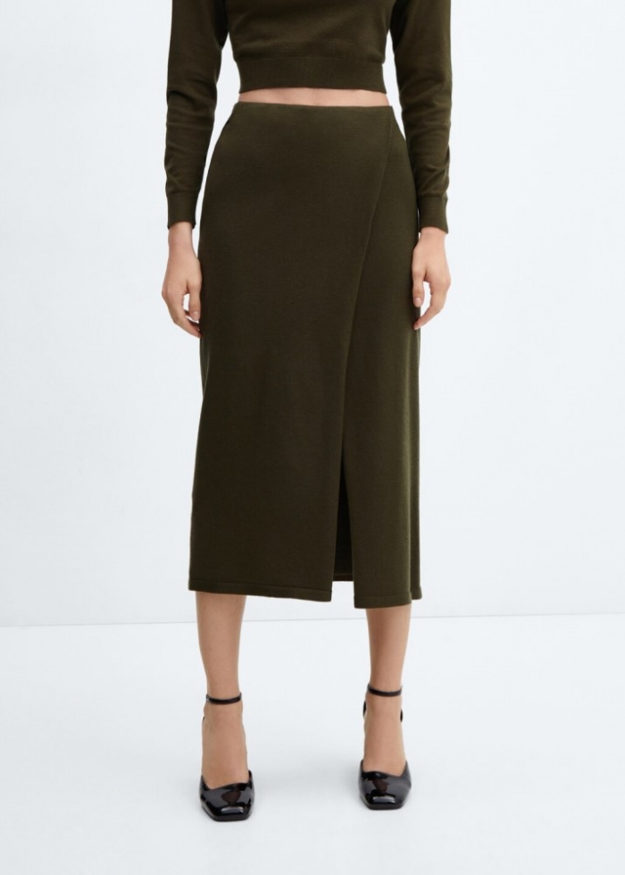 Mango Falda cruzada punto - Khaki