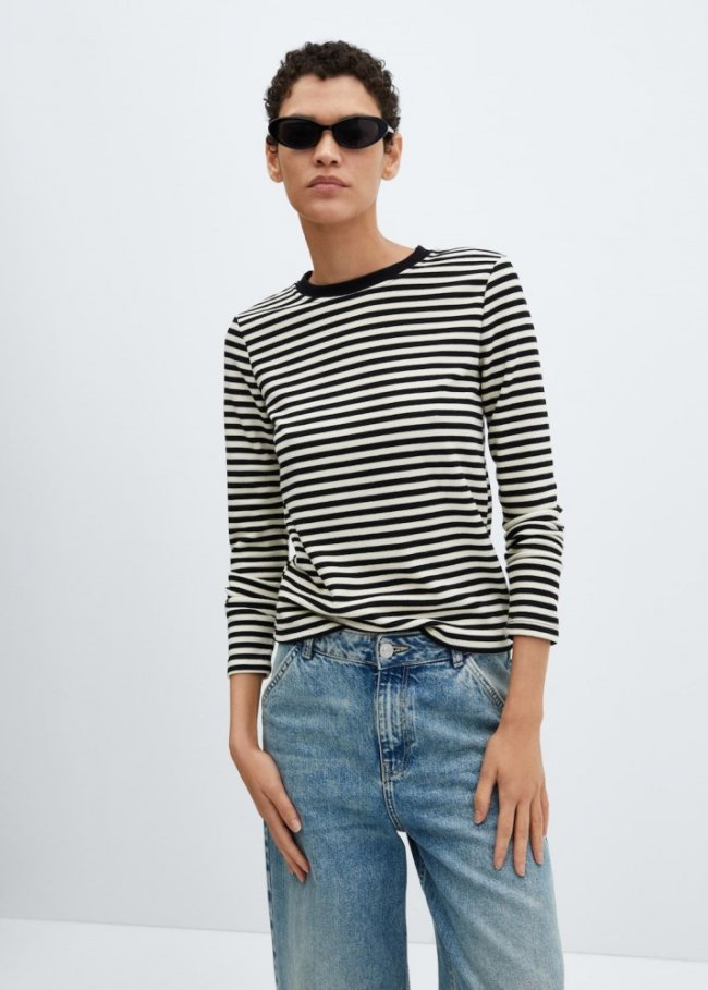Mango Camiseta manga larga rayas - Negro