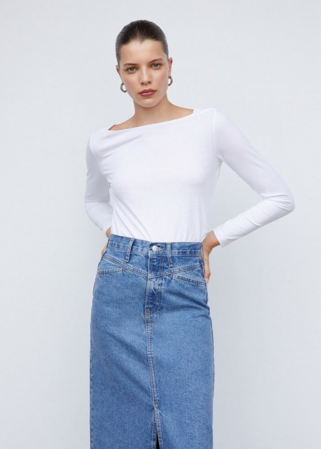 Mango Camiseta cuello barco algodón - Blanco