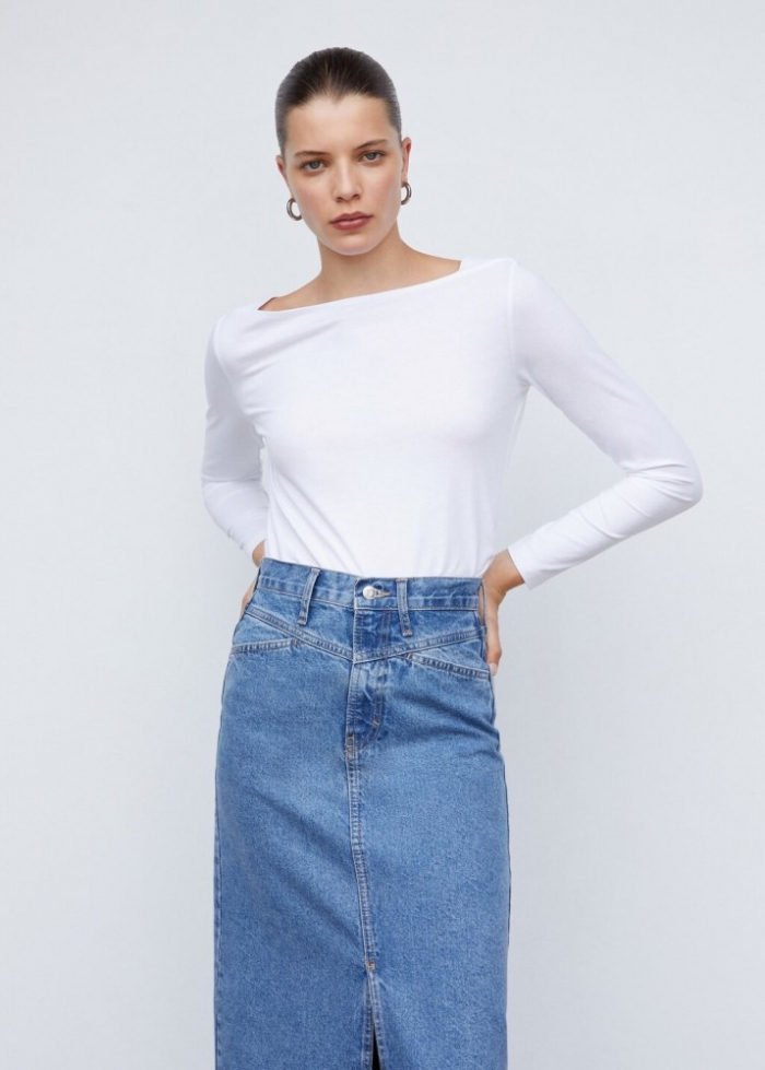 Mango Camiseta cuello barco algodón - Blanco