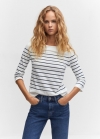 Mango Camiseta rayas cuello barco - Azul marino