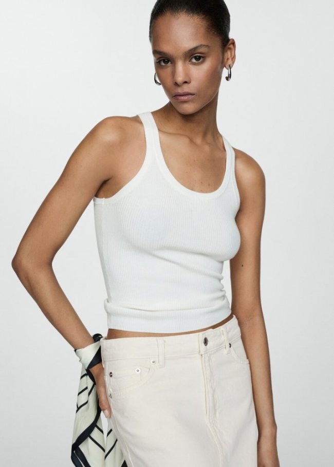 Mango Falda midi vaquera - Blanco roto