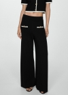 Mango Pantalón recto ribetes contraste - Negro