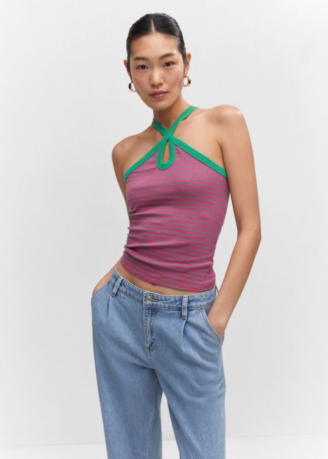 Mango Top punto cuello halter - Fucsia