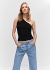 Mango Top punto cuello asimétrico - Negro
