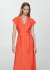 Mango Vestido camisero textura lazo - Rojo coral