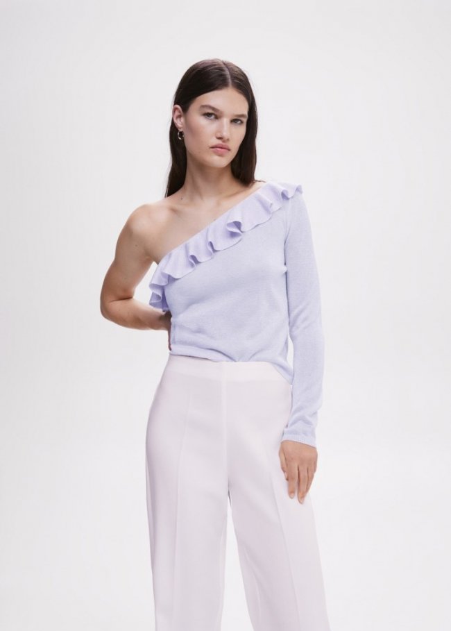 Mango Jersey asimétrico volante - Morado claro/pastel