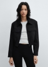 Mango Chaqueta crop bolsillos - Negro