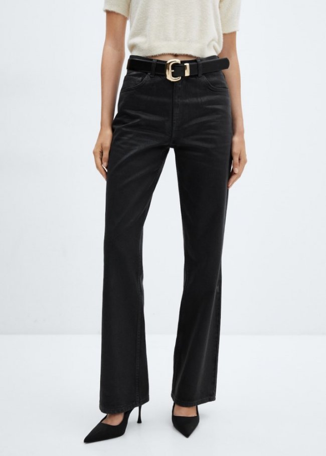 Mango Jeans rectos efecto brillo - Negro