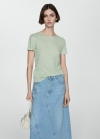 Mango Camiseta lino manga corta - Verde pastel