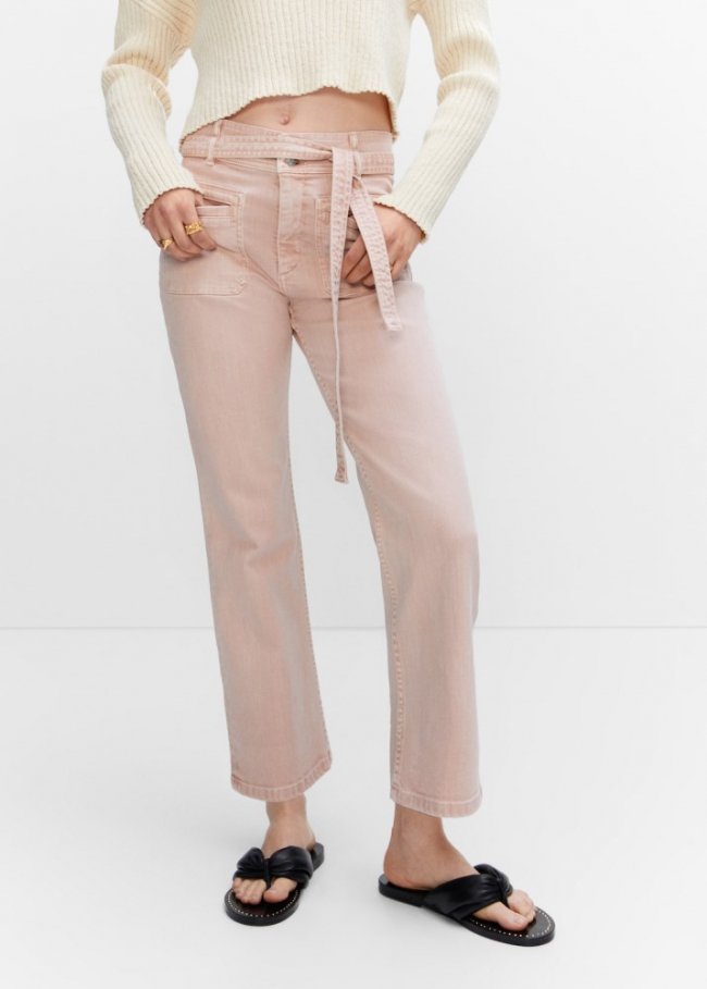 Mango Jeans rectos detalle lazo - Rosa pastel