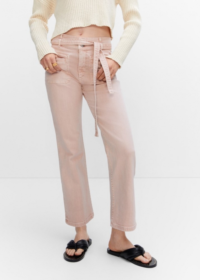 Mango Jeans rectos detalle lazo - Rosa pastel