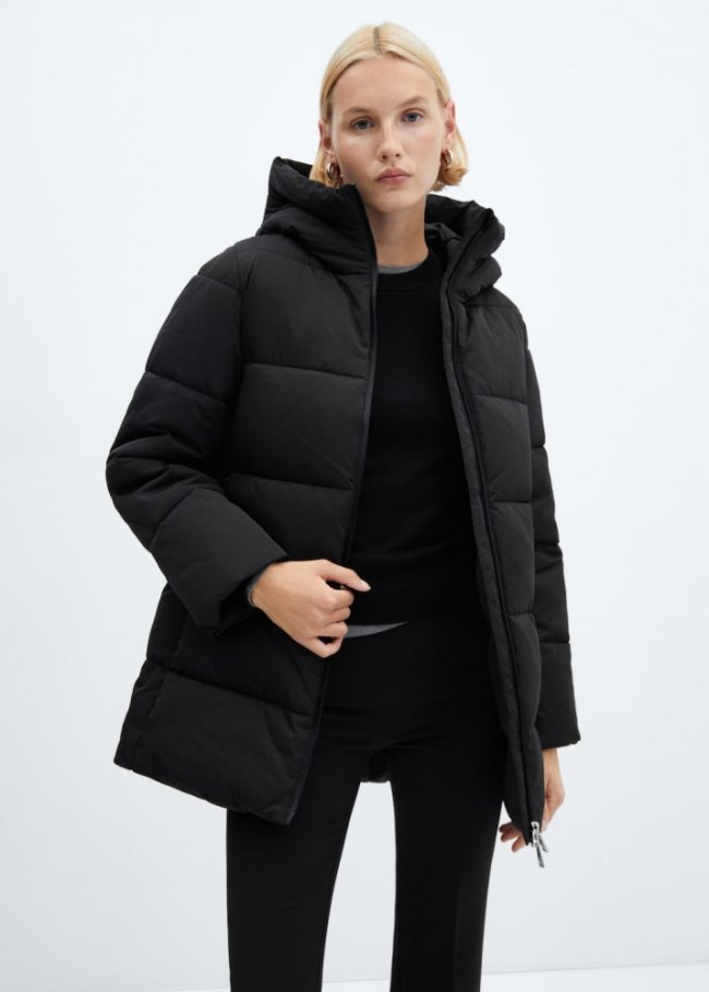 Mango Anorak acolchado capucha - Negro