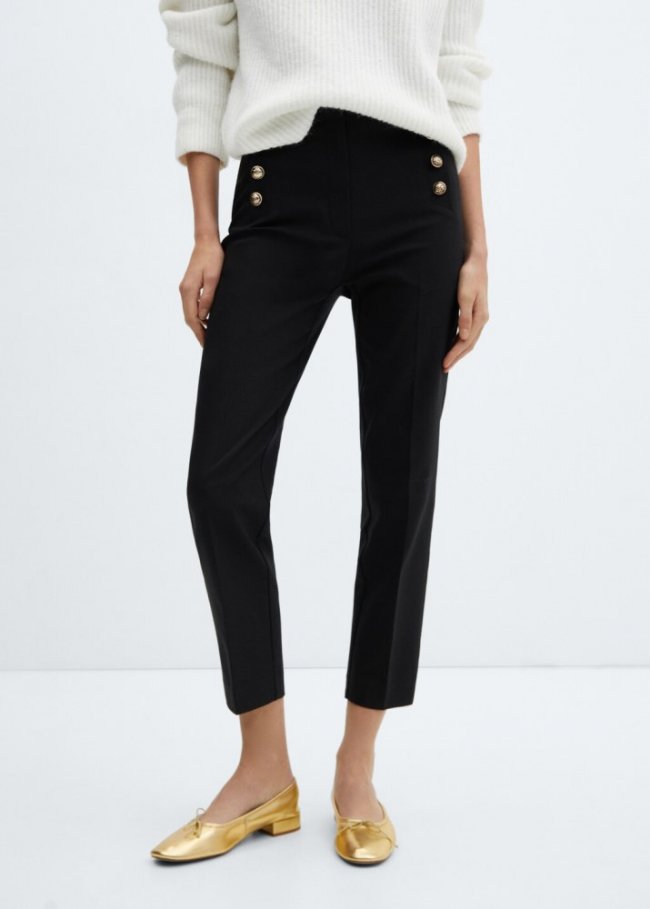 Mango Pantalón crop botones - Negro