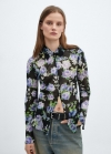 Mango Camisa estampada semitransparente - Negro