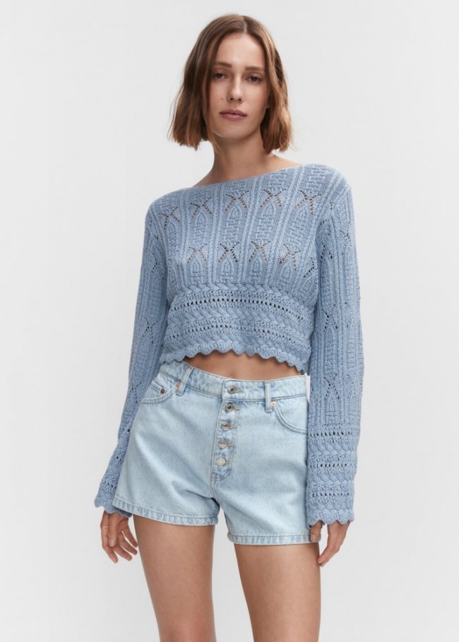 Mango Shorts vaqueros botones - Azul claro