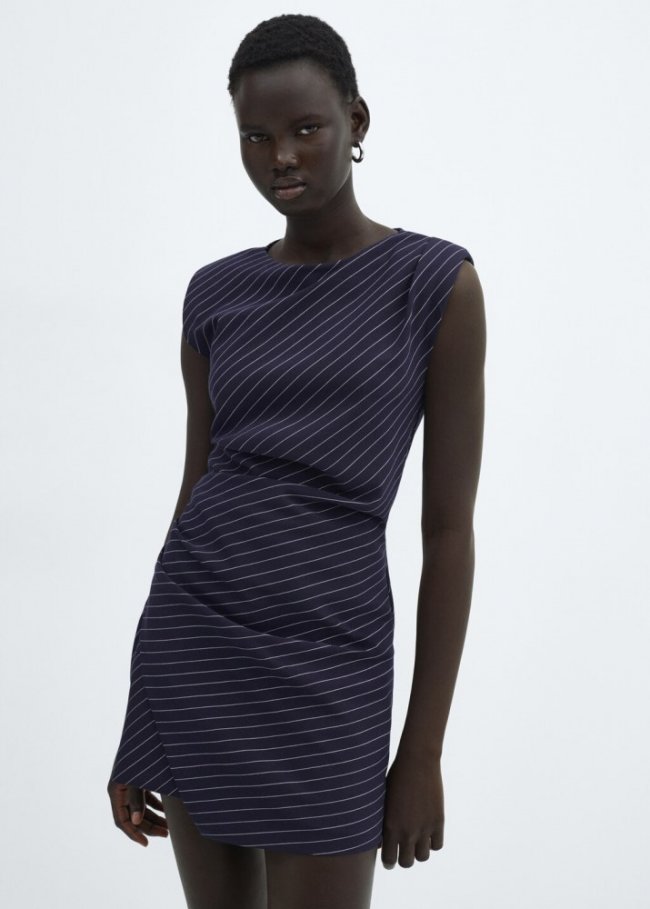 Mango Vestido corto raya diplomática - Azul marino oscuro