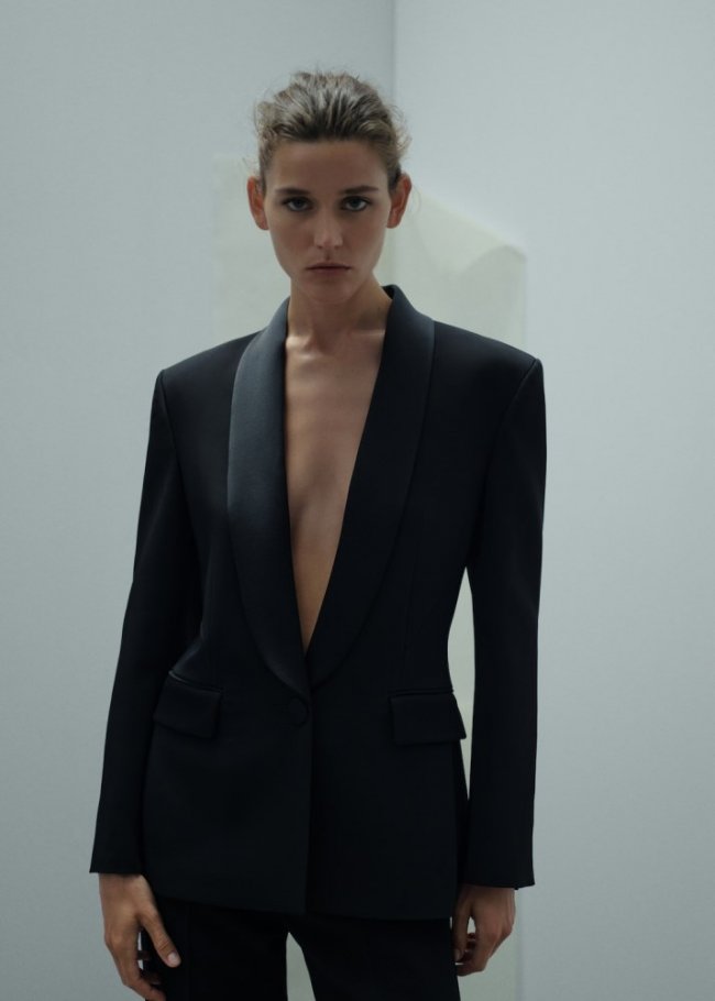 Mango Americana traje detalles satinados - Negro